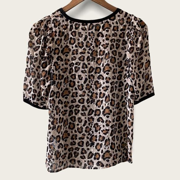 A NEW DAY Animal Print Semi-Sheer Puff Sleeve Blouse Size XS Textured - Picture 4 of 7
